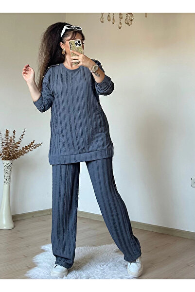 AZRA BUTİK Shoulder Gold Buttoned Suit Gray