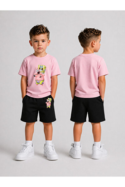 LORVEX Set tricou și pantaloni scurți pentru copii, combinație de vară din bu...