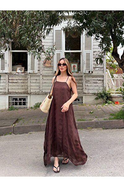 Laluvia Brown Embroidered Dress - 3437