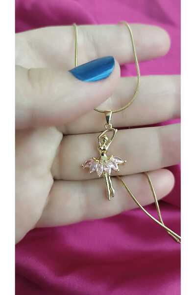 shop 316L Steel Zircon Stone Ballerina Figure Gold Color Women's Necklace