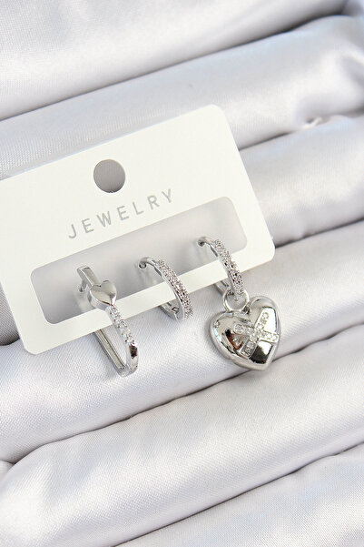 Generic Brand Brass Zircon Stone Heart Model Silver Color 3& # 039;Double Wom...