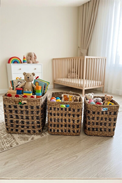 Bayev Wicker 1266 3 Sizes Striped Square Patterned Multi-Purpose Organizer Ba...