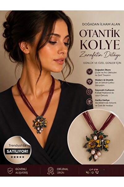 ELUNE İSTANBUL & Milano Bordo İpli Doğal Taşlı Vintage Kolye & Bohem Stil Kolye