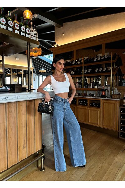 GLAMMOSS L'Atelier Stone Embellished High Waist Wide Leg Jean Trousers