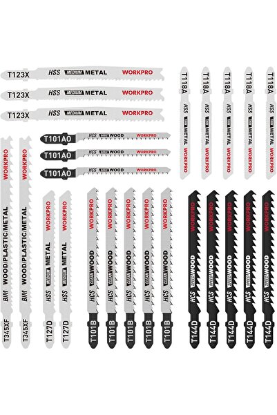 Workpro 25-piece T-Shank Jig Saw Blade Set with Storage Case, Made with HCS/H...