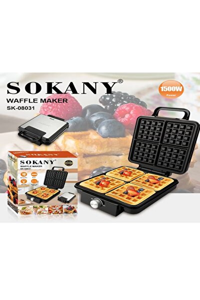 SOKANY SK-08031 ماكينة صنع الوافل السوداء - 1500 واط، تسخين من الجانبين