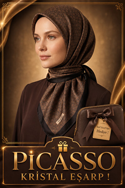 Picasso Silk-Look Brown Crystal Scarf – Twill Stylish Design 90X90