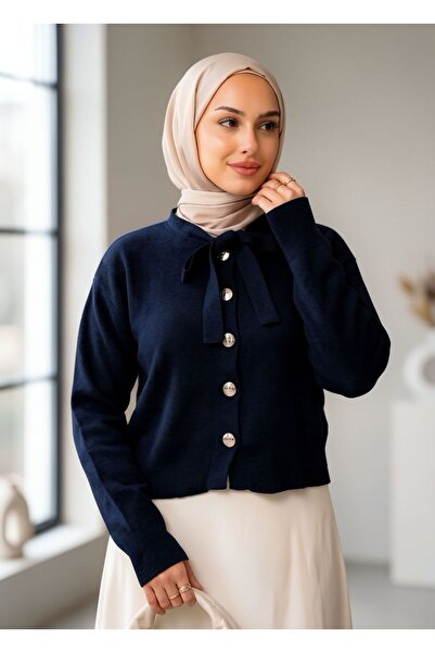 İmajButik سترة تريكو بأزرار وربطة عنق