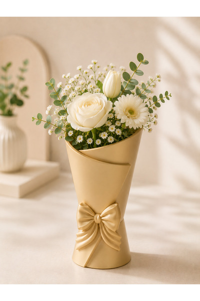 lysiaaccessory Flower Bouquet Shaped Decorative Vase – Modern Design with Bow...