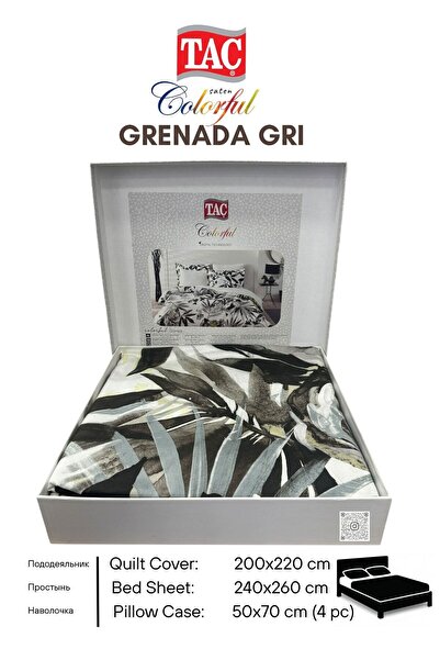 Taç GRENADA GRI DIJITAL SATEN CIFT KISILIK NEVRESIM TAKIMI