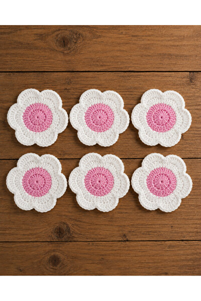 Amigurumim Örgü papatya desen bardak altlığı ( 6 ADET )