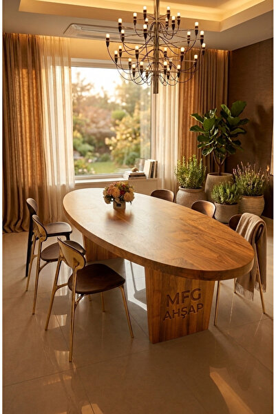 MFG AHŞAP Oval Doğal Ahşap Yemek Ve Toplantı Masası 170x80