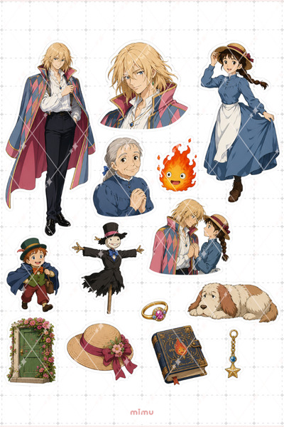 Mimu Art Studio Howls Moving Castle Karakter Sticker Seti Studio Ghibli Anime...