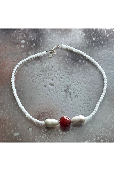 DRUZY White jade, pearl, and carnelian necklace Rooted Glow #15