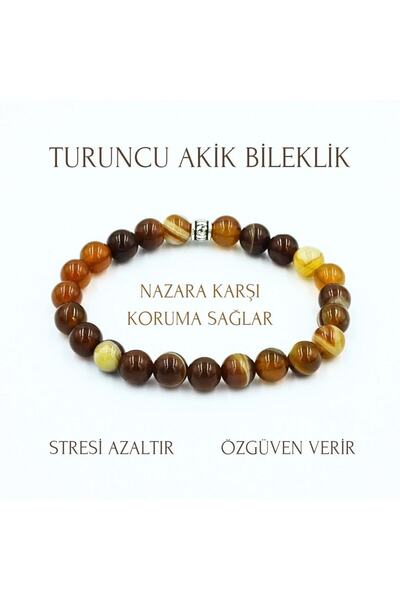 Zodyak Doğal Taş Natural Stone Agate Bracelet 8mm | Orange Agate Natural Ston...