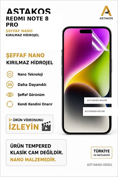 Astakos Redmi Note8 Pro Compatible Transparent Nano Unbreakable Hydrogel Scre...