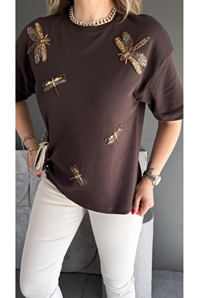BERİ BUTİK Brown T-Shirt with Animal Figure
