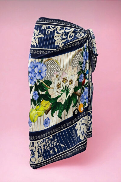 pistore Midnight Blossom Fabric Patterned Long Pareo Cotton Voile Women's Bea...