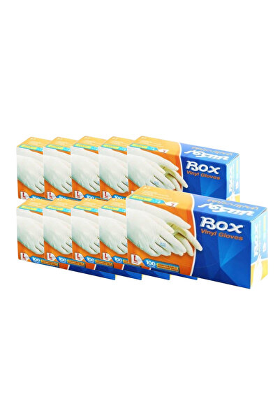 BOX 10 عبوات | | قفازات فينيل خالية من البودرة مقاس L - ( 100 قفاز )