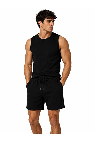 artofdress Set of 2 Men's Black Sports Tank Top and Pocketed Bermuda Shorts