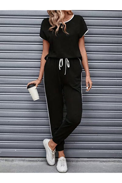 Generic Brand Women's Short Sleeve Round Neck Stripe Detailed Viscose Two-Thr...