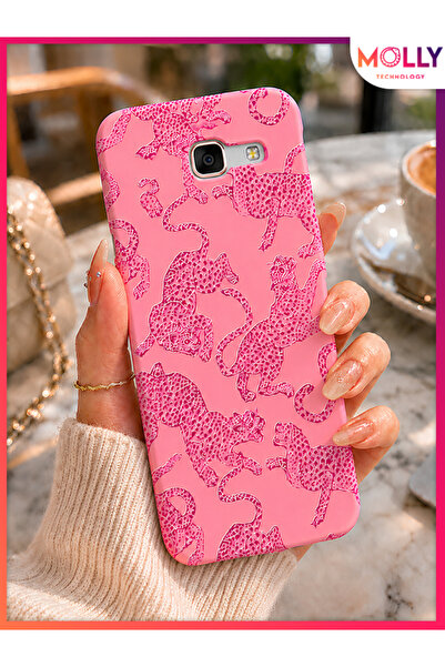 Molly SAMSUNG GALAXY J4 PLUS İçin Pink Predator Desenli İçi Kadife Silikon Kılıf