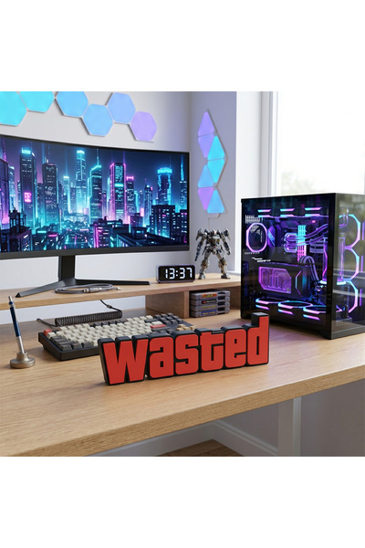Tyana3D Wasted Yazı Figürü - Masa Dekoru - Oyuncu Odası Gaming Aksesuarı - Bi...