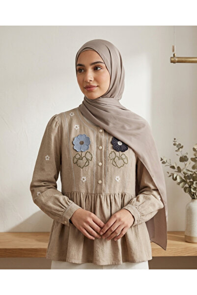 LAYARA COUTURE Floral Applique Linen Top.Emroided ,Modest,Free Size,Loose Fit