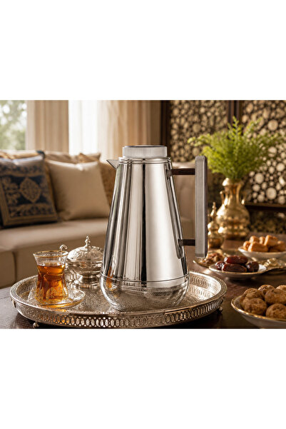 Dania ✨ ترمس شاي وقهوة السيف ليليا 1.3 لتر – نيكل بيد خشبية فاخرة ☕🌿