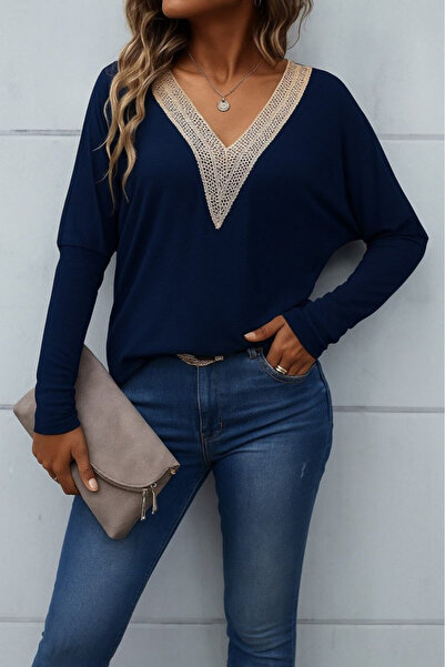 Efnaz style Women's Long Sleeve V-Neck Batwing Sleeve Viscose Blouse