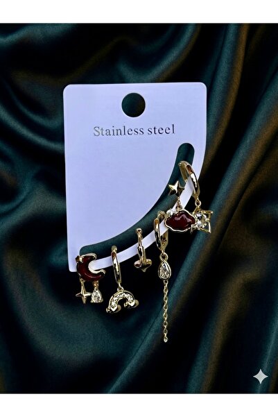 Çağla Accessories Gökyüzü Temalı 6'lı Çelik Küpe Set