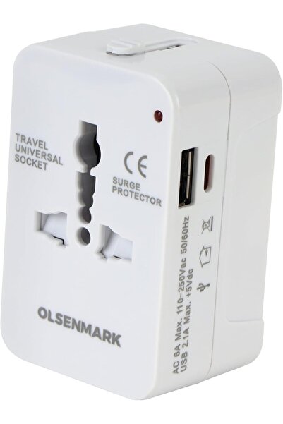 Olsenmark مقبس سفر عالمي - OMES1885 مع منفذ Type C ومنفذين USB بقوة 2500 واط،...
