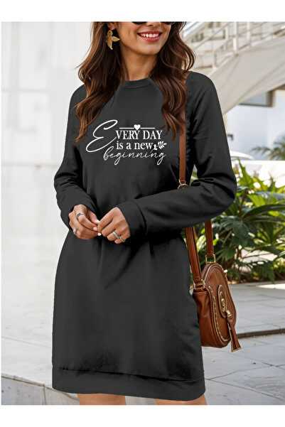 Efnaz style    Women's Long Sleeve Crew Neck Short Viscose Two Thread Dress