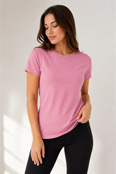 JANES Tricou de bază cu gât crew, mânecă scurtă, casual, de vară, slim fit - Roz