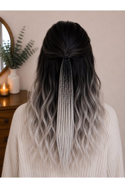YASEMİN KAPLAN Black and White Ombre Braided Hair Clip – Modern Boho Hair Accessory