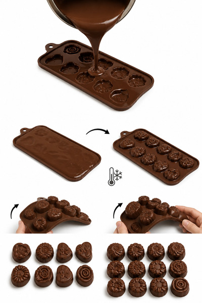 evolis kitchen 2 Pieces of Heat Resistant Silicone Fireproof Non-Stick Heart and Rose Patterned Chocolate - Silicone Ice Tray Mold