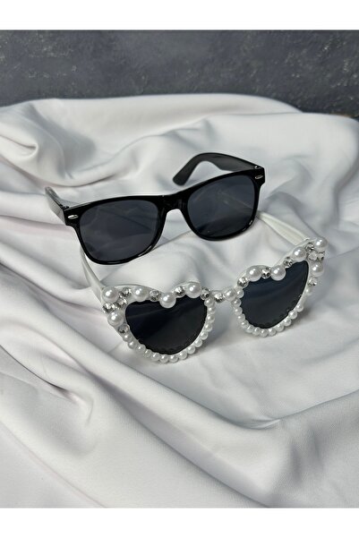 Limelia Heart Formed Bridal Wedding and Men's Sunglasses with Pearls and Ston...