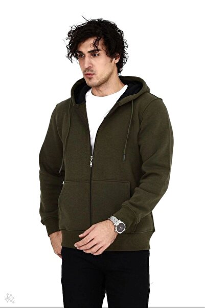 Generic Brand Men's 3 Yarn Cotton Hooded Full Zipper Hoodie Sweatshirt with P...