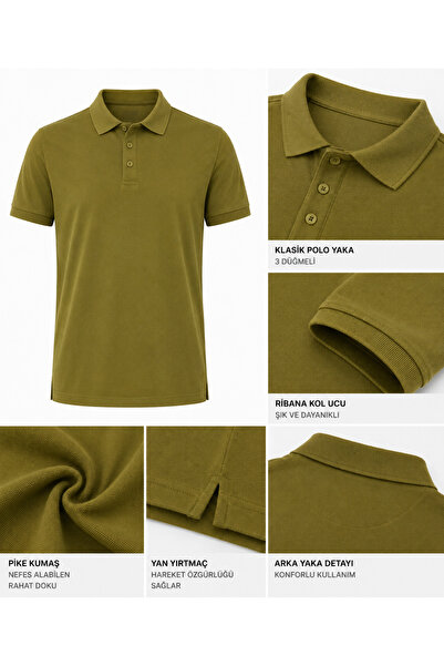 YUYİ Ji̇ber 100% Cotton Polo Collar Three Button Men's T-Shirt