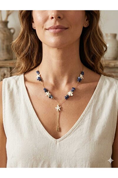 CLOVER JEWELRY Starfish Natural Stone Summer Women's Necklace