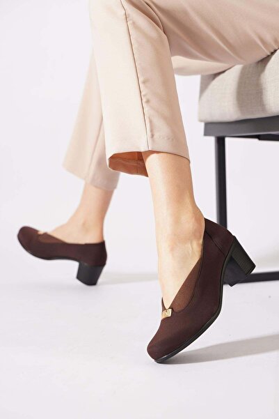 Moda Pie Lıkasger V Mouth Stretch Heeled Women's Shoes Brown