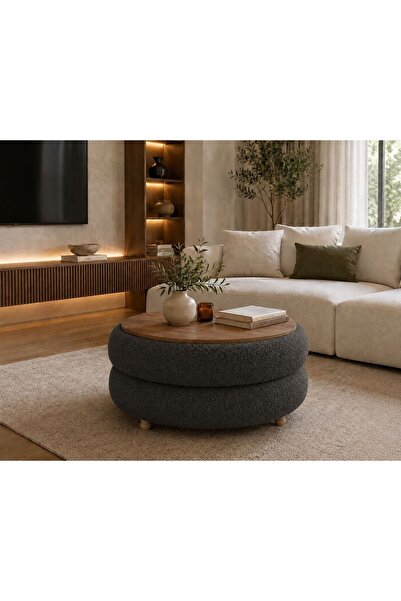 own home Venüs Doğal Formlu Teddy Kumaş Kaplamalı Ahşap Ayaklı Modern Orta Sehpa