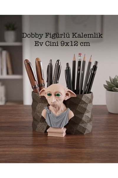 3DcraftTr Dobby Figürlü Dekoratif Kalemlik & Ev Cini Ofis Düzenleyici (9x12 cm)