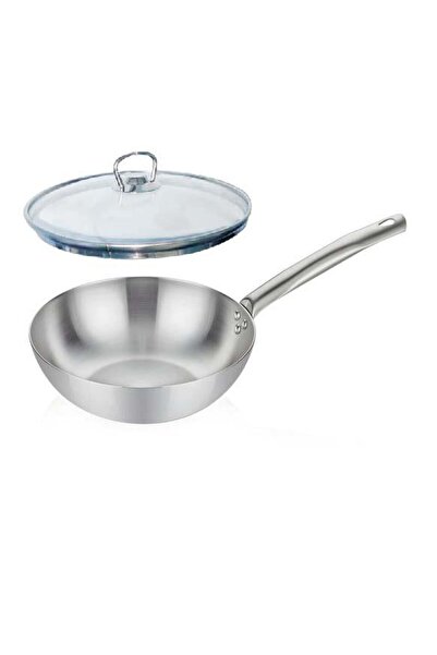 Altabi Steel Wok Pan with Glass Lid 28 cm Stainless Steel