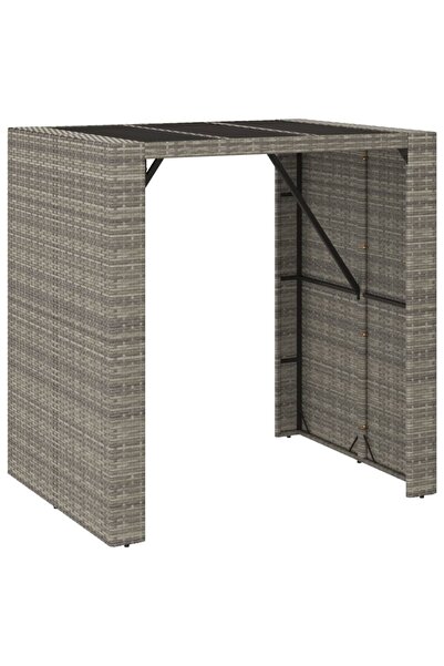 vidaxl Bar table with glass top, grey, 105x80x110 cm, polyrattan