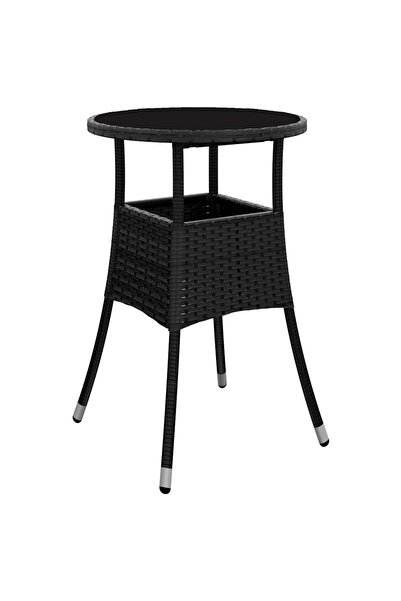 vidaxl Masă de grădină, negru, Ø60x75 cm, sticlă securizată/poliratan