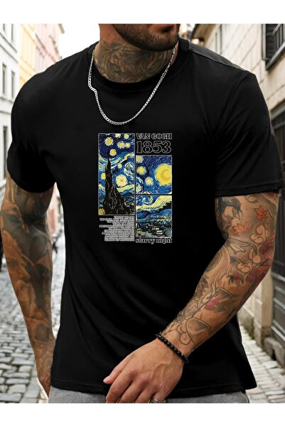 bolivia's Men's Van Gogh Starry Night T-Shirt - Green Art Print with Iconic 1...