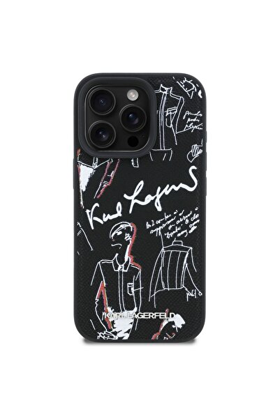 Karl Lagerfeld Grained Logo MagSafe Case for iPhone 16 Pro Max Black