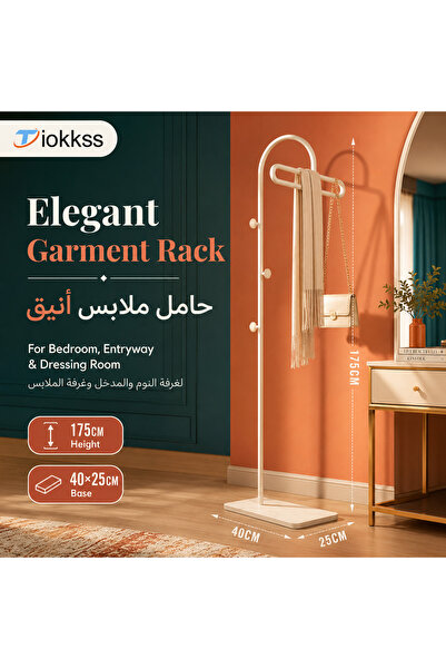 Tiokkss حامل ملابس قائم بذاته، رف ملابس بطول 175 سم مع خطافات جانبية، حامل مل...