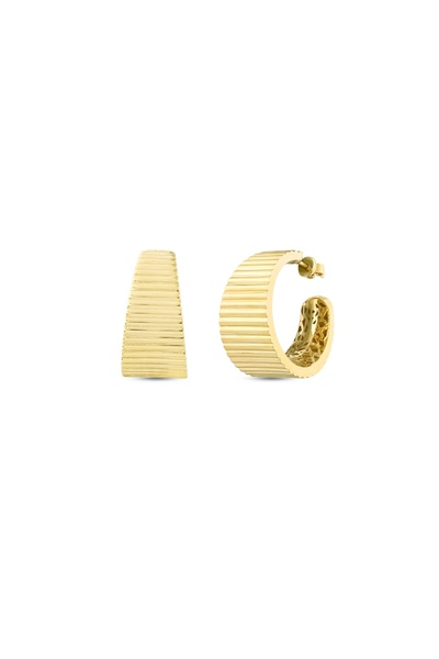 Cenova Jewelry 14 Ayar Altın Çizgili Kalın Kadın Halka Küpe